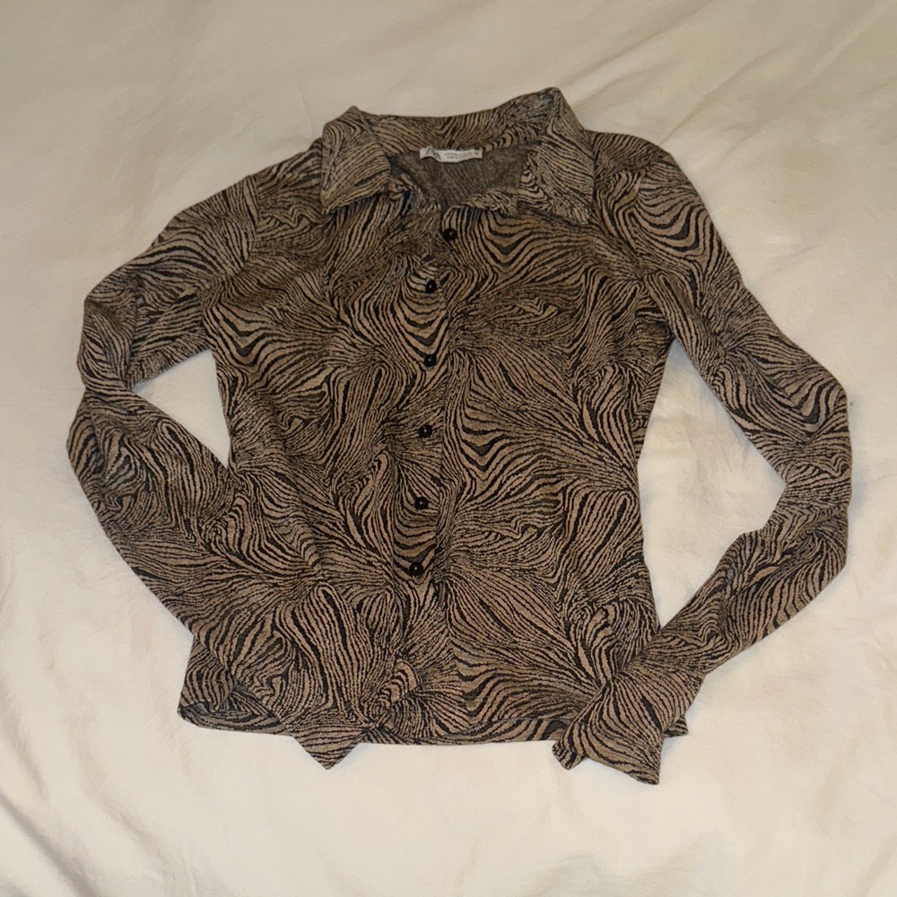 Zara Black and Tan Patterned Button-Down Shirt